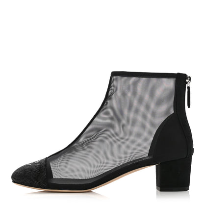 Chanel Mesh Suede Cap Toe Embellished Short Boots 40 Black 1 of 9
