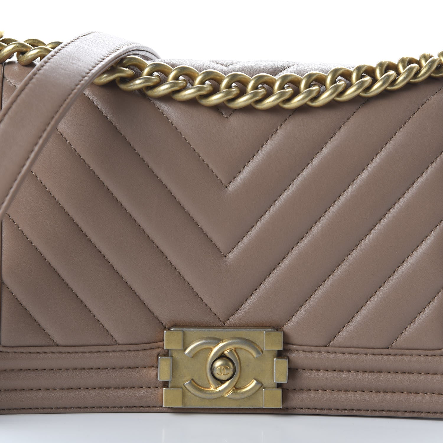 Chanel Calfskin Chevron Quilted Medium Boy Flap Beige 9 of 10