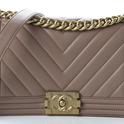 Chanel Calfskin Chevron Quilted Medium Boy Flap Beige 9 of 10