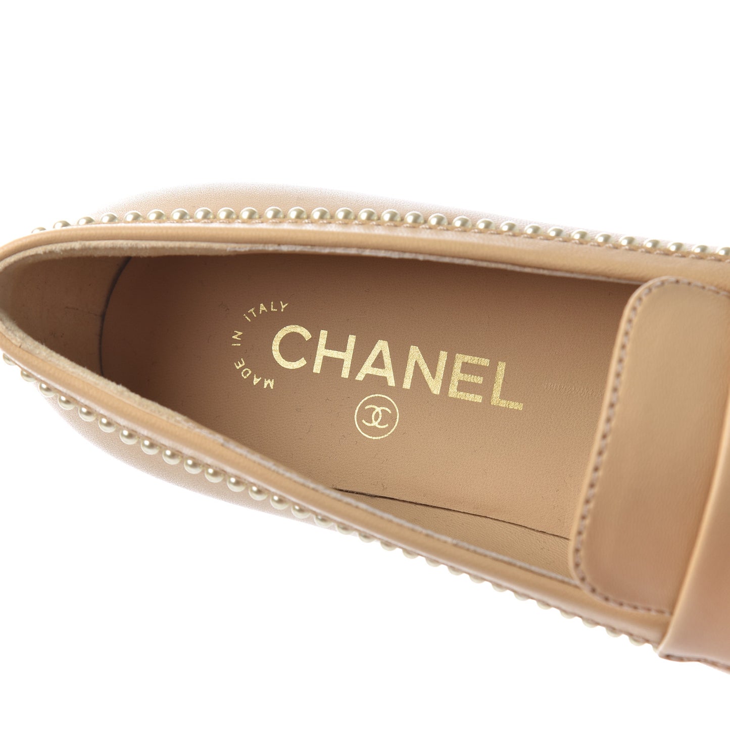 Calfskin Pearl CC Loafers 37.5 Beige