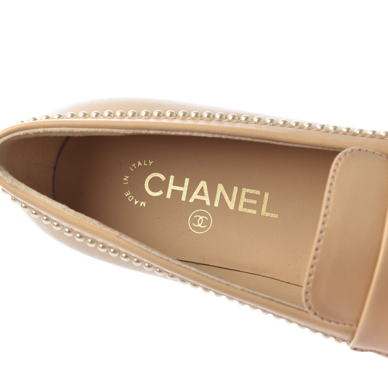 Chanel Calfskin Pearl CC Loafers 37.5 Beige 5 of 9
