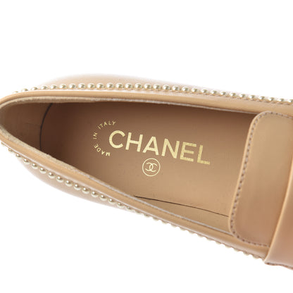 Chanel Calfskin Pearl CC Loafers 37.5 Beige 5 of 9