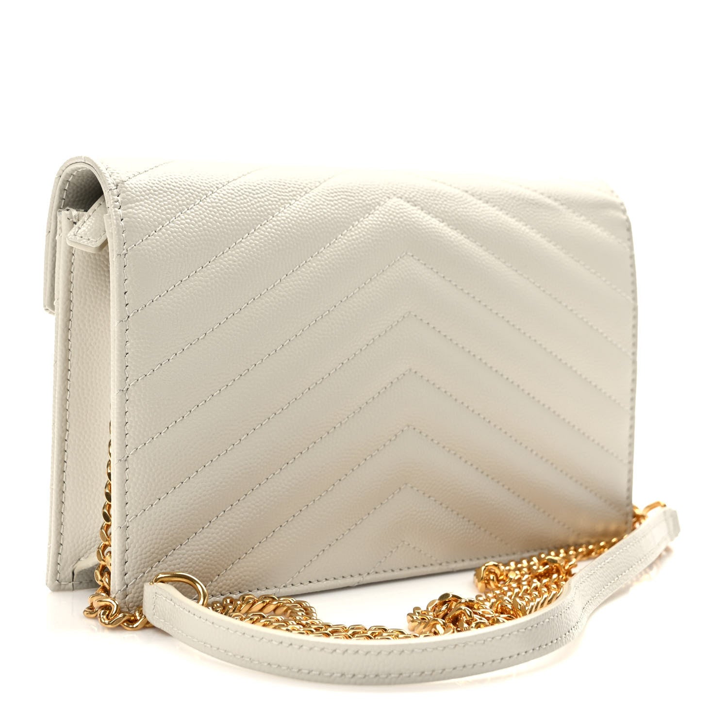 Saint Laurent Grain De Poudre Matelasse Chevron Monogram Envelope Chain Crema Soft 3 of 9