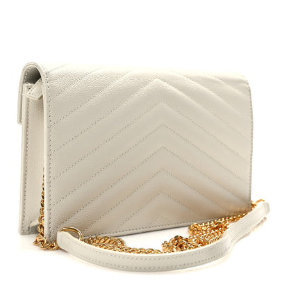 Saint Laurent Grain De Poudre Matelasse Chevron Monogram Envelope Chain Crema Soft 3 of 9