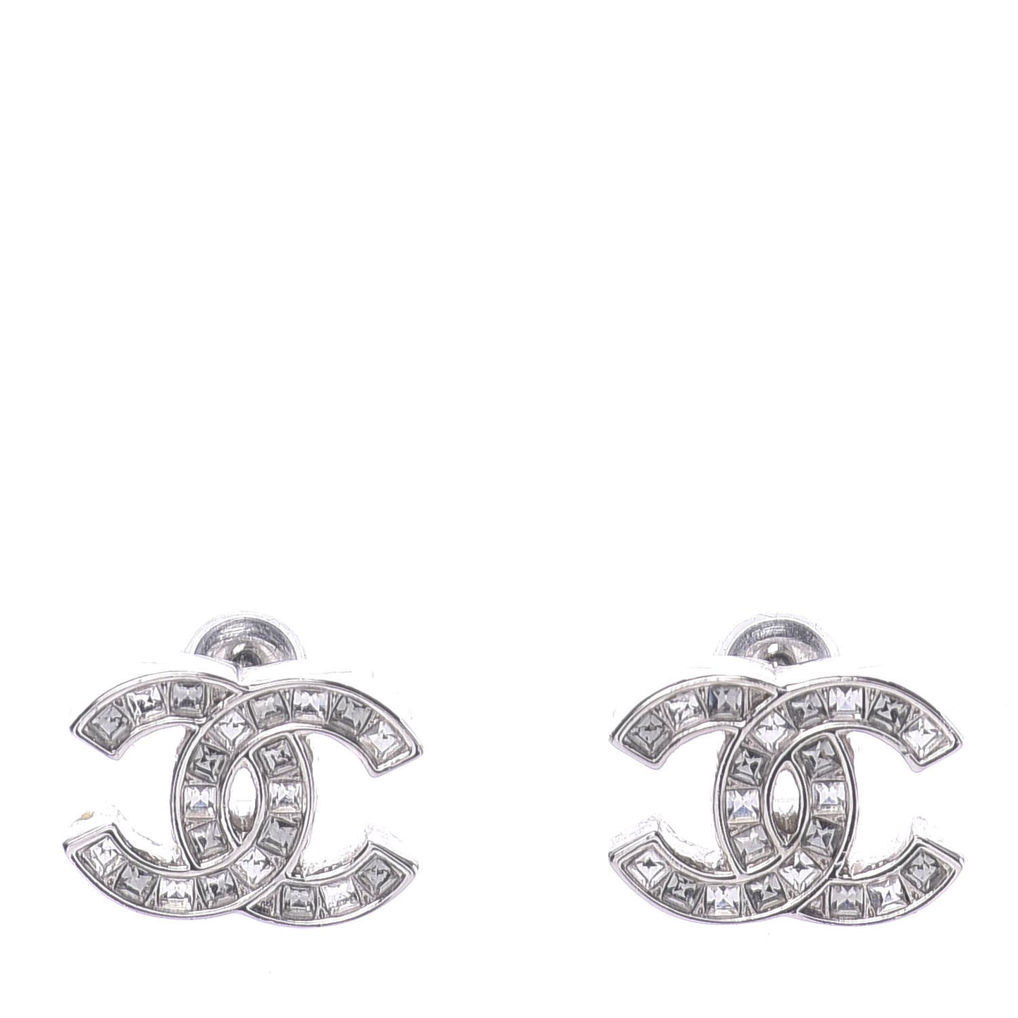 Baguette Crystal CC Earrings Silver Grey