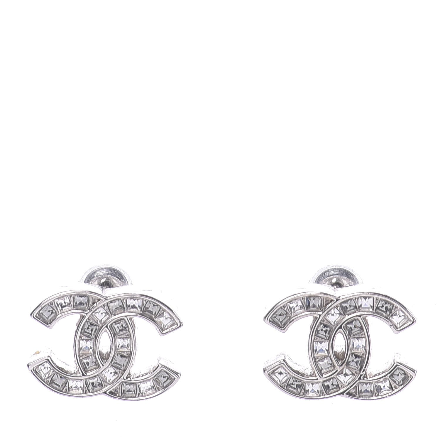 Chanel Baguette Crystal CC Earrings Silver Grey 1 of 5