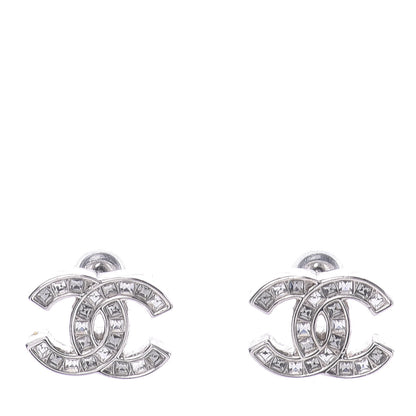 Chanel Baguette Crystal CC Earrings Silver Grey 1 of 5