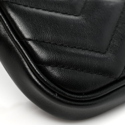 Gucci Calfskin Matelasse Mini GG Marmont Chain Crossbody Bag Black 9 of 10