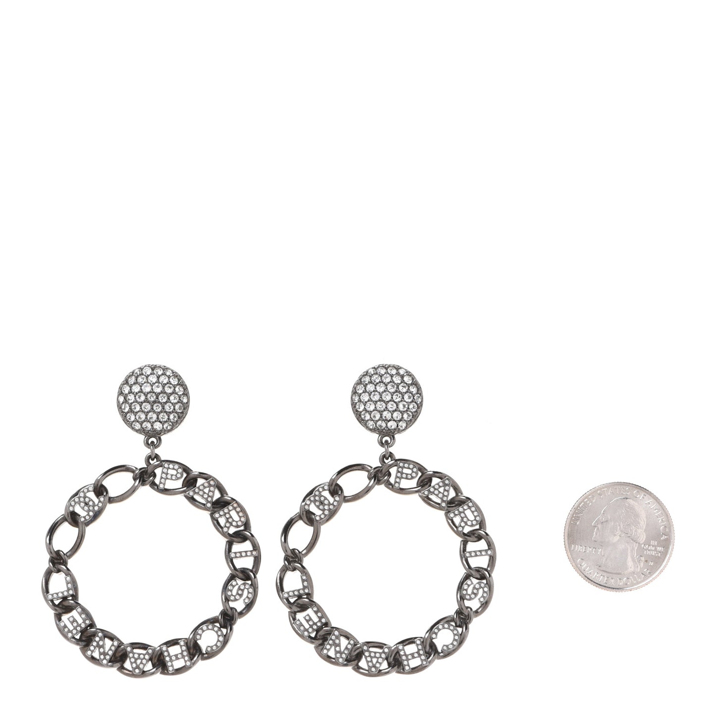 Ruthenium Crystal CC Paris Chain Link Hoop Earrings Silver