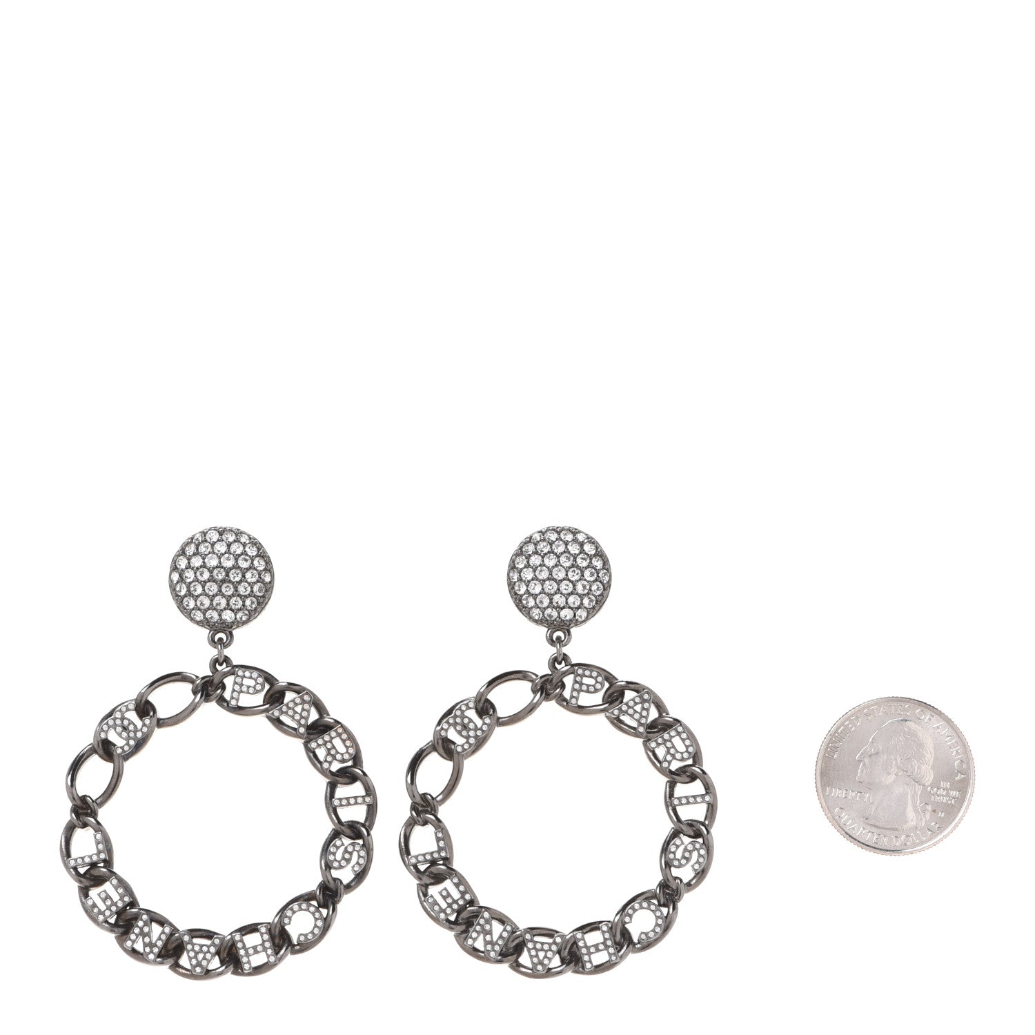 Chanel Ruthenium Crystal CC Paris Chain Link Hoop Earrings Silver 2 of 5
