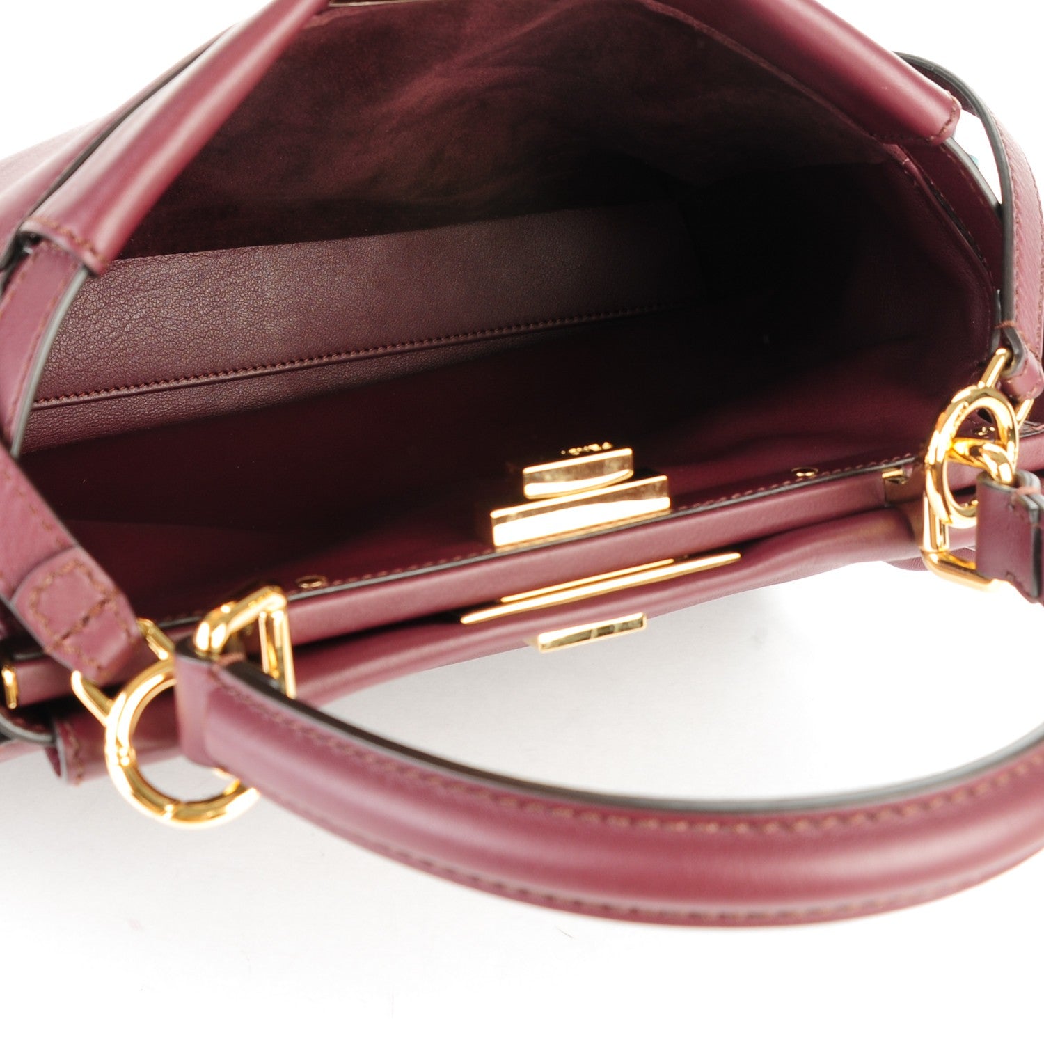 Fendi Vitello Seta Waves Bi-Color Medium Peekaboo Iconic Satchel Bordeaux Latte 5 of 7