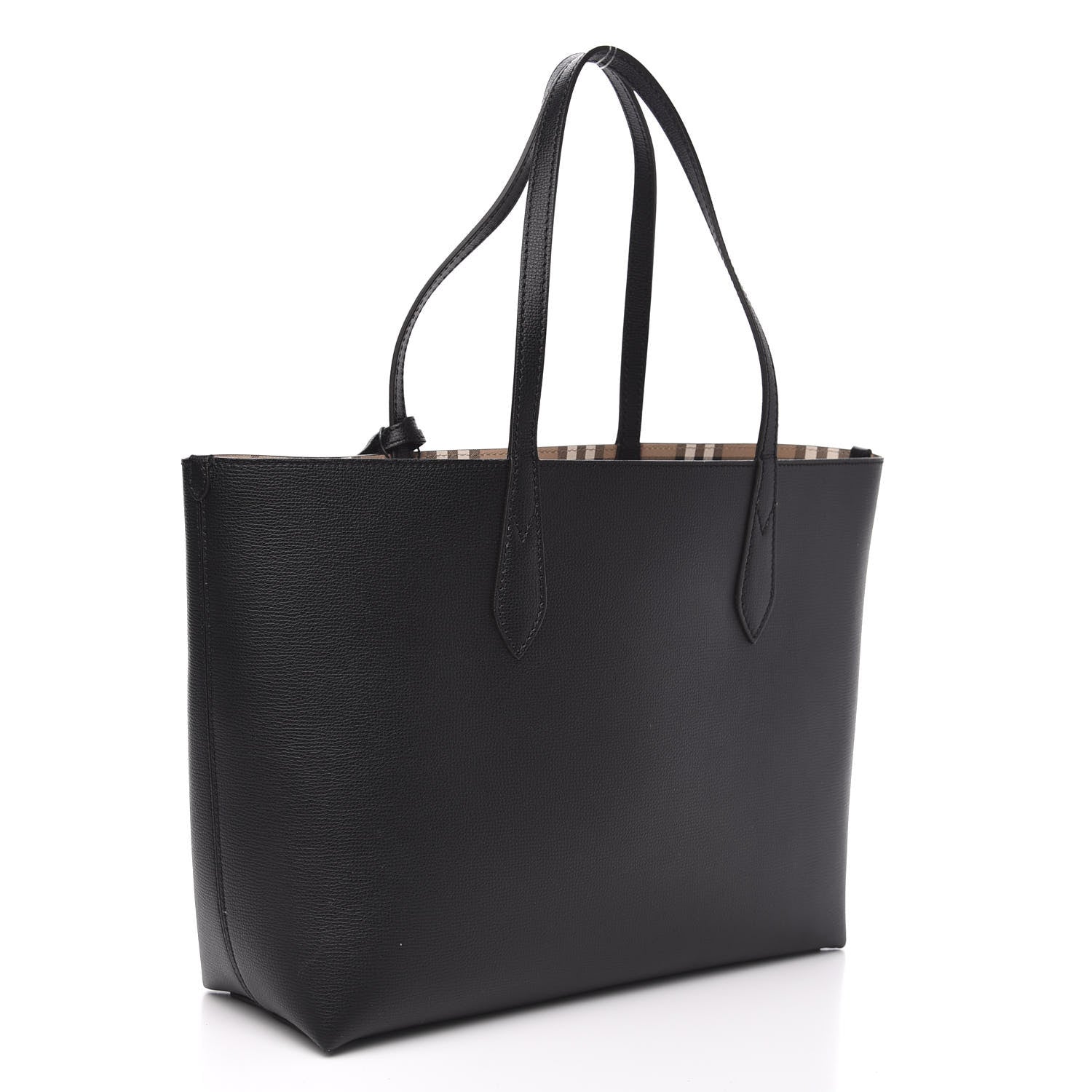 Burberry Grainy Calfskin Haymarket Check Medium Reversible Tote Black 9 of 14