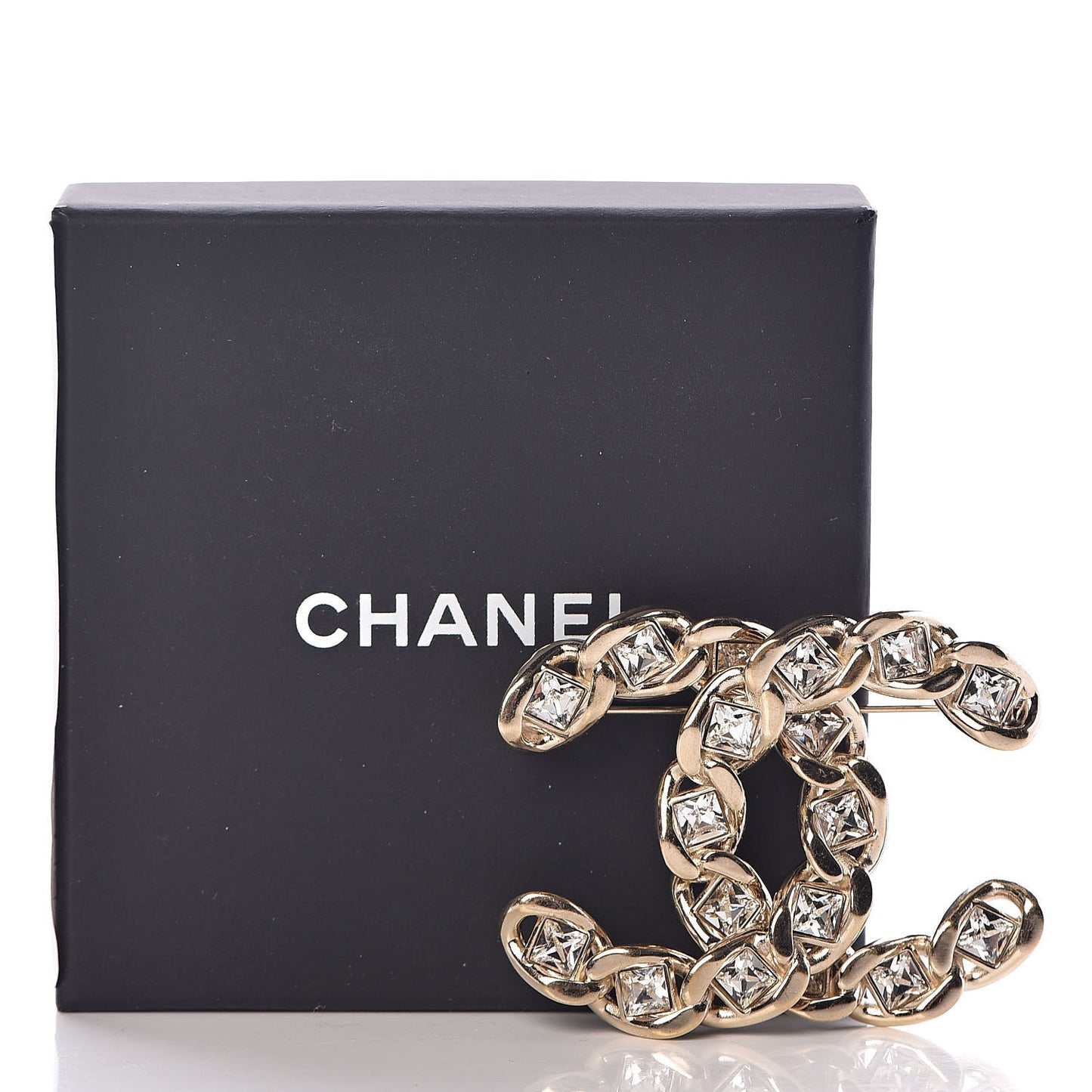 Crystal Chain CC Brooch Gold