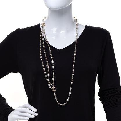Chanel Crystal Pearl CC Long Multi Strand Necklace Red Gold 2 of 5