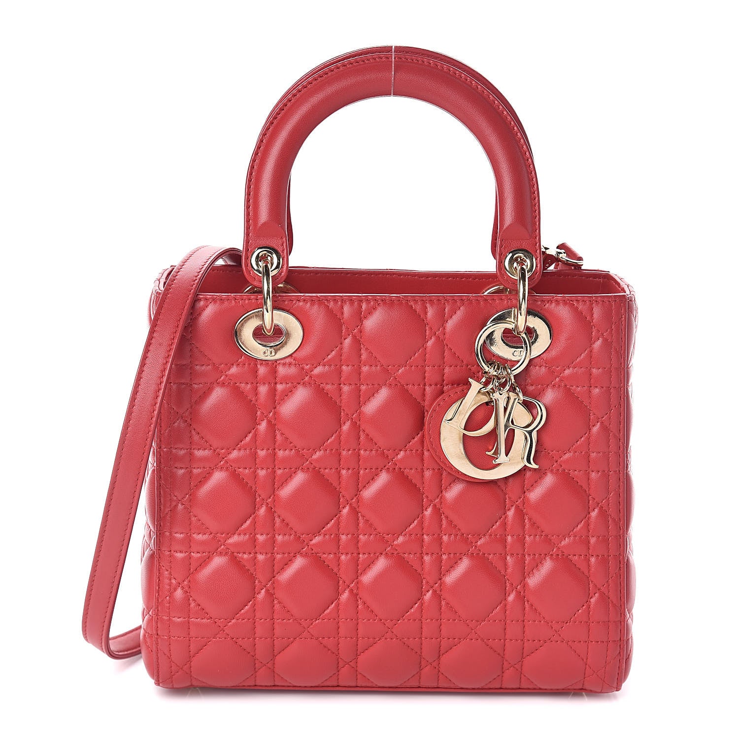 Christian Dior Lambskin Cannage Medium Lady Dior Red 1 of 8