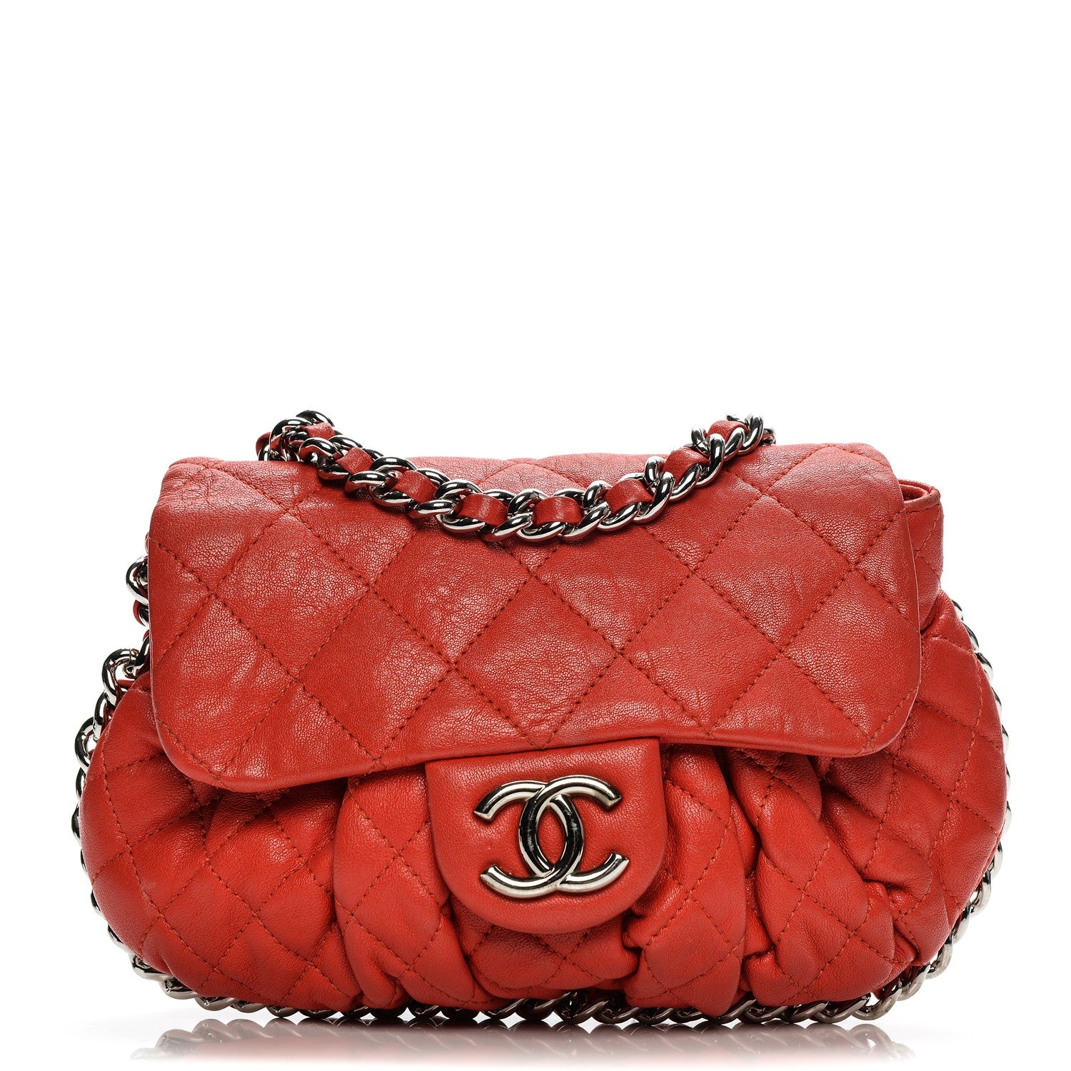 Chanel Washed Lambskin Mini Chain Around Messenger Red 1 of 9