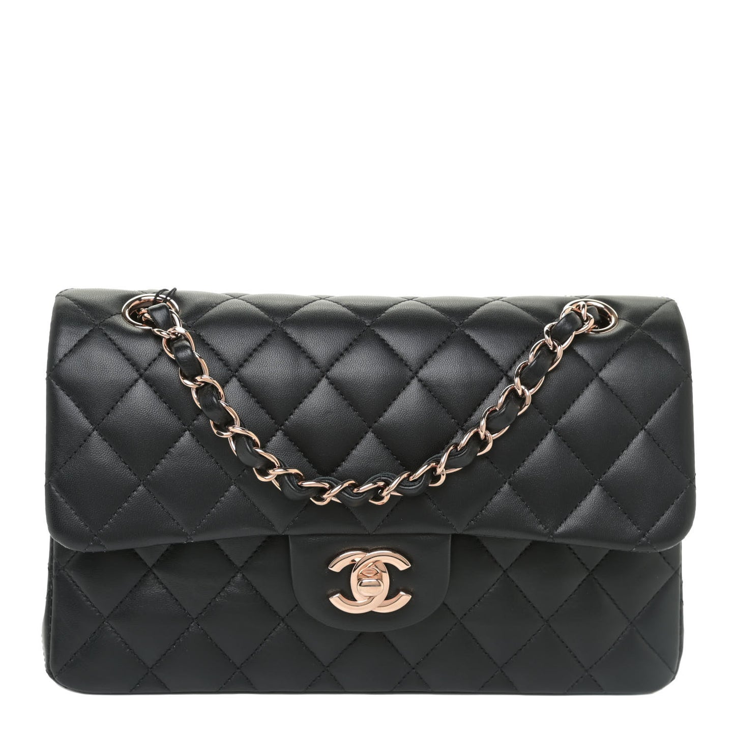 Lambskin Quilted Small Double Flap Black