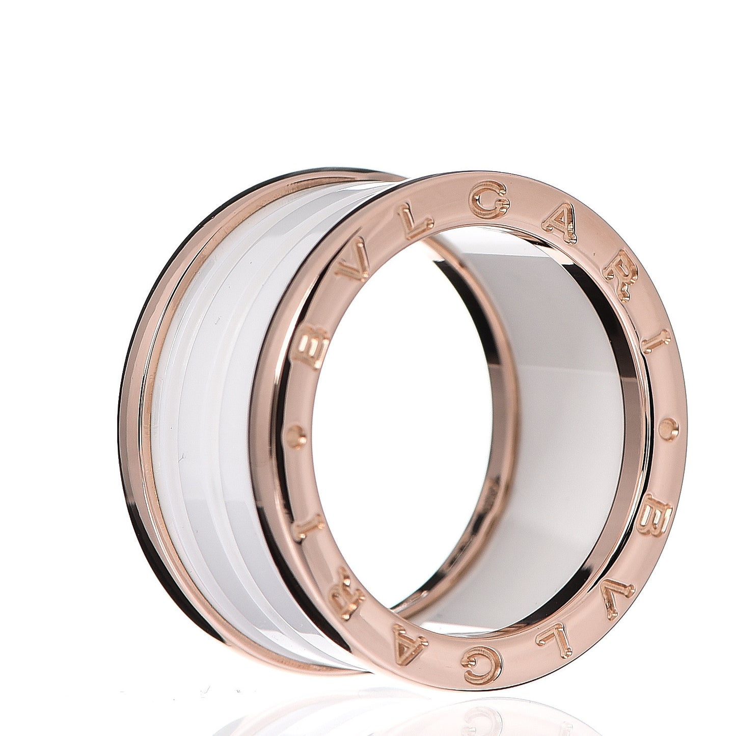 18K Rose Gold White Ceramic B.Zero1 Four-Band Ring 56 7.5