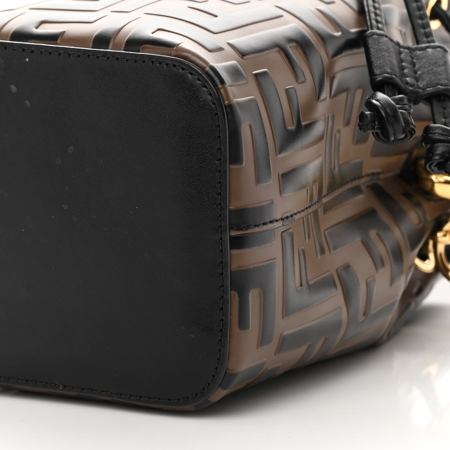 Fendi Vitello Liberty F is Fendi Bi-Color FF 1974 Embossed Mini Mon Tresor Bucket Bag Maya Black 10 of 12