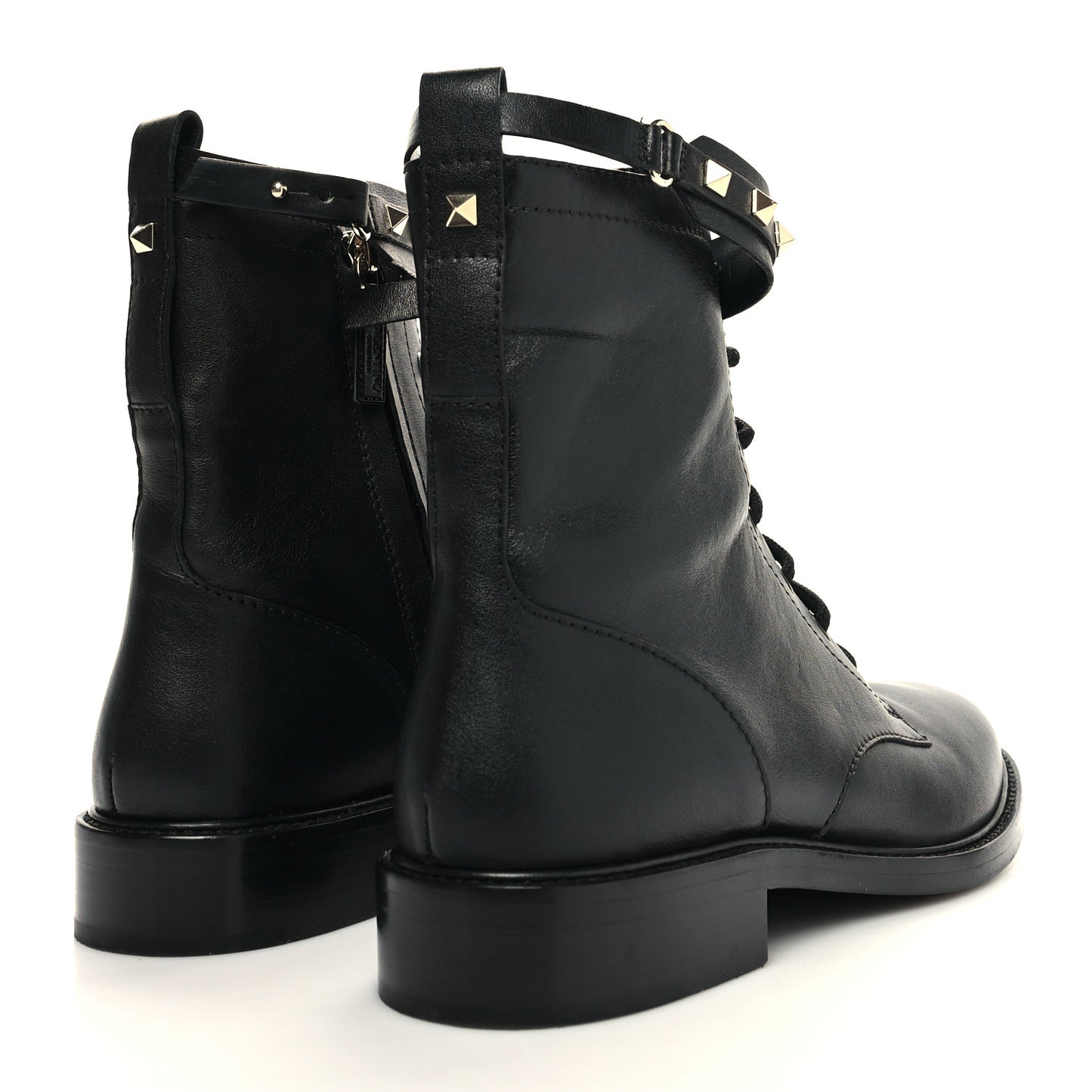 Calfskin Rockstud Combat Ankle Boots 40 Black