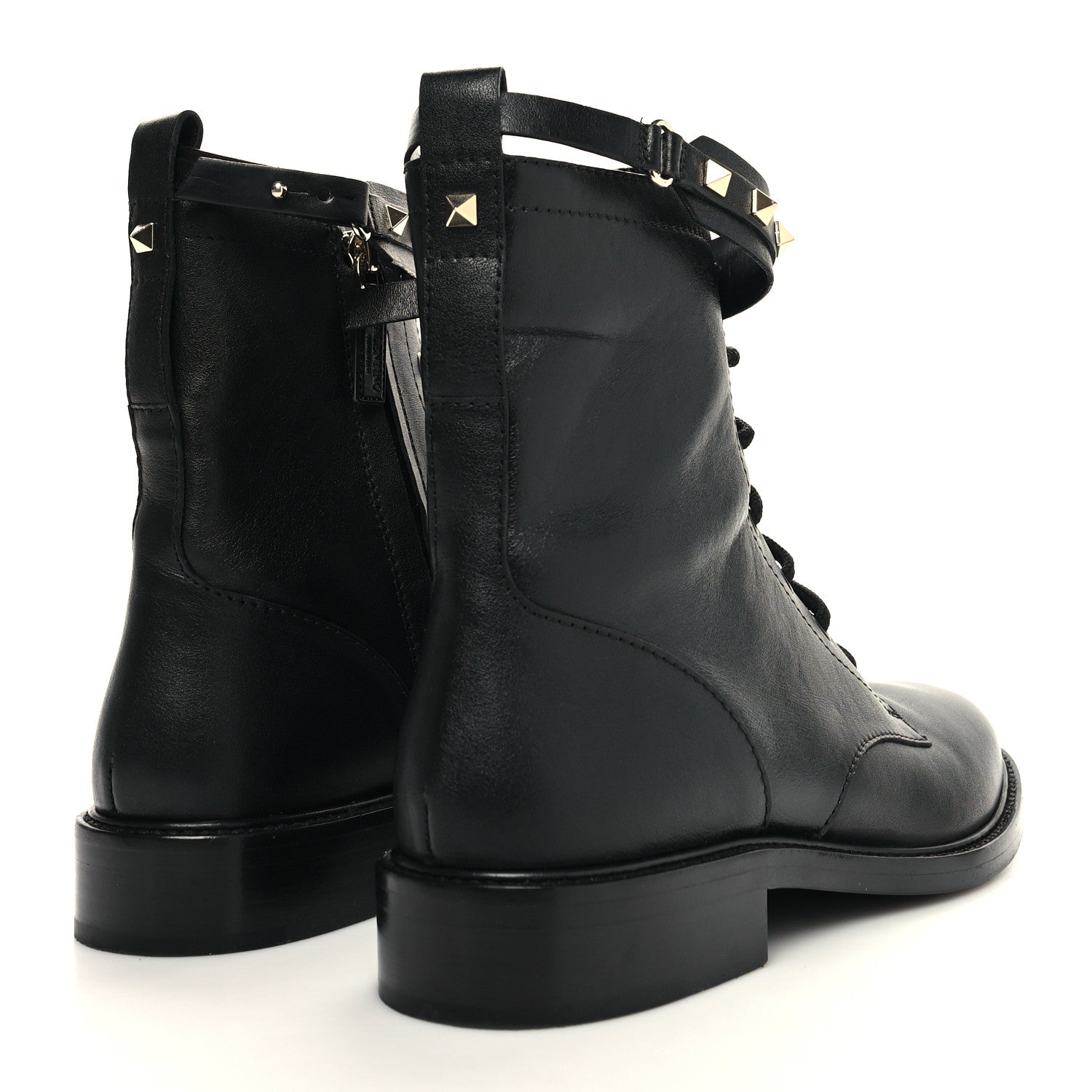 Valentino Garavani Calfskin Rockstud Combat Ankle Boots 40 Black 4 of 11