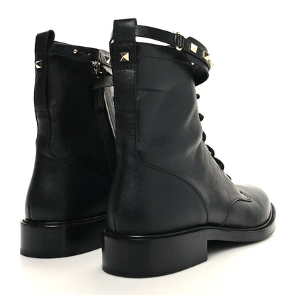 Valentino Garavani Calfskin Rockstud Combat Ankle Boots 40 Black 4 of 11