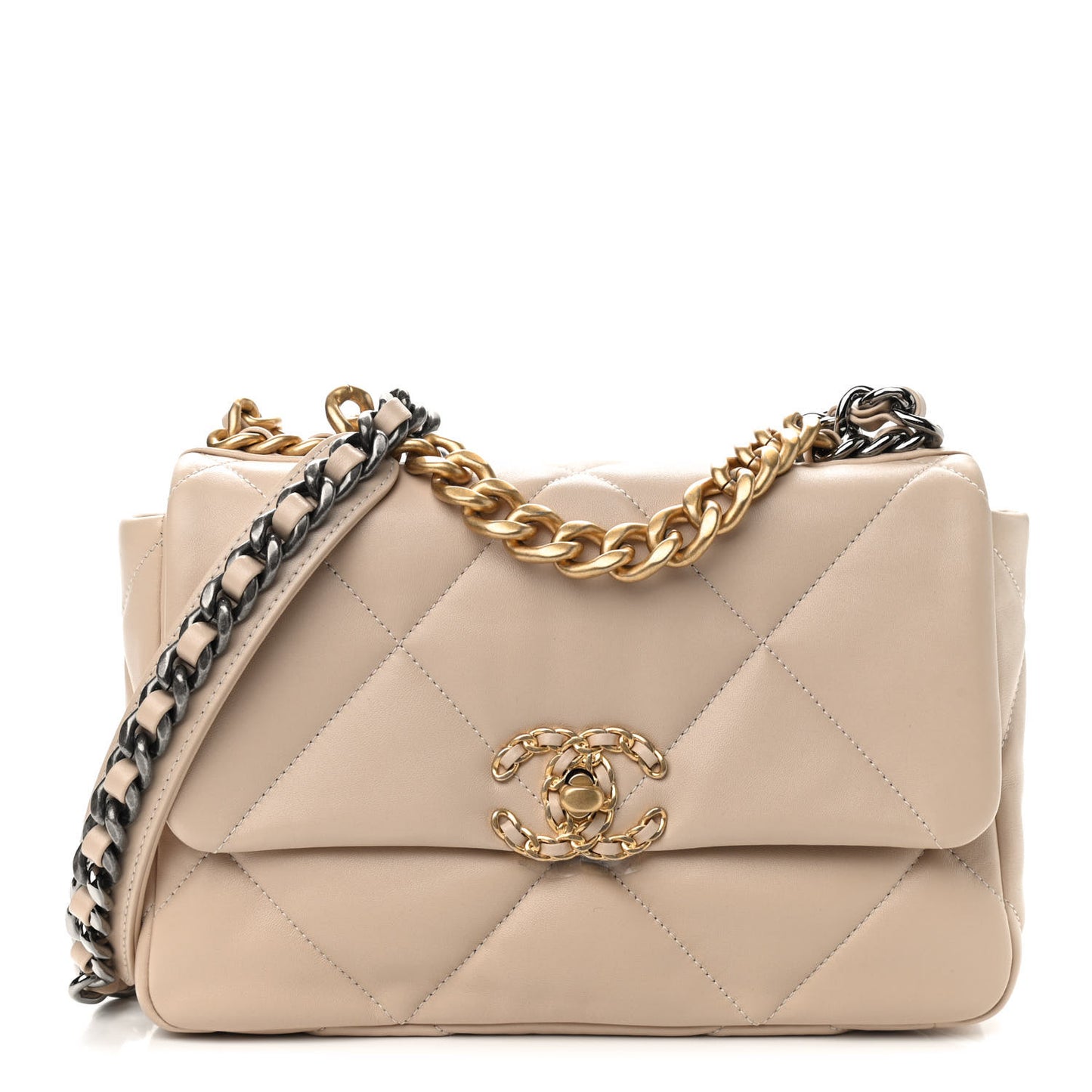 Lambskin Quilted Medium Chanel 19 Flap Beige