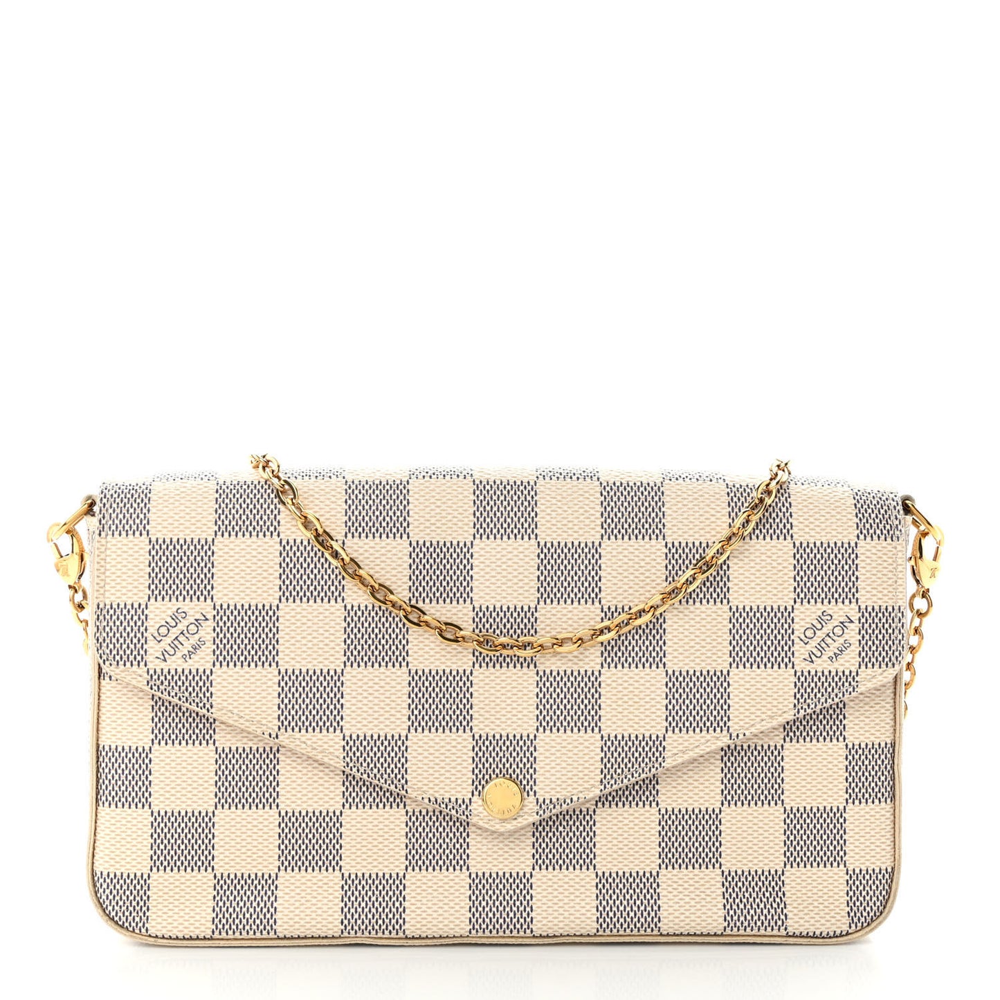 Damier Azur Pochette Felicie Chain Wallet Rose Ballerine