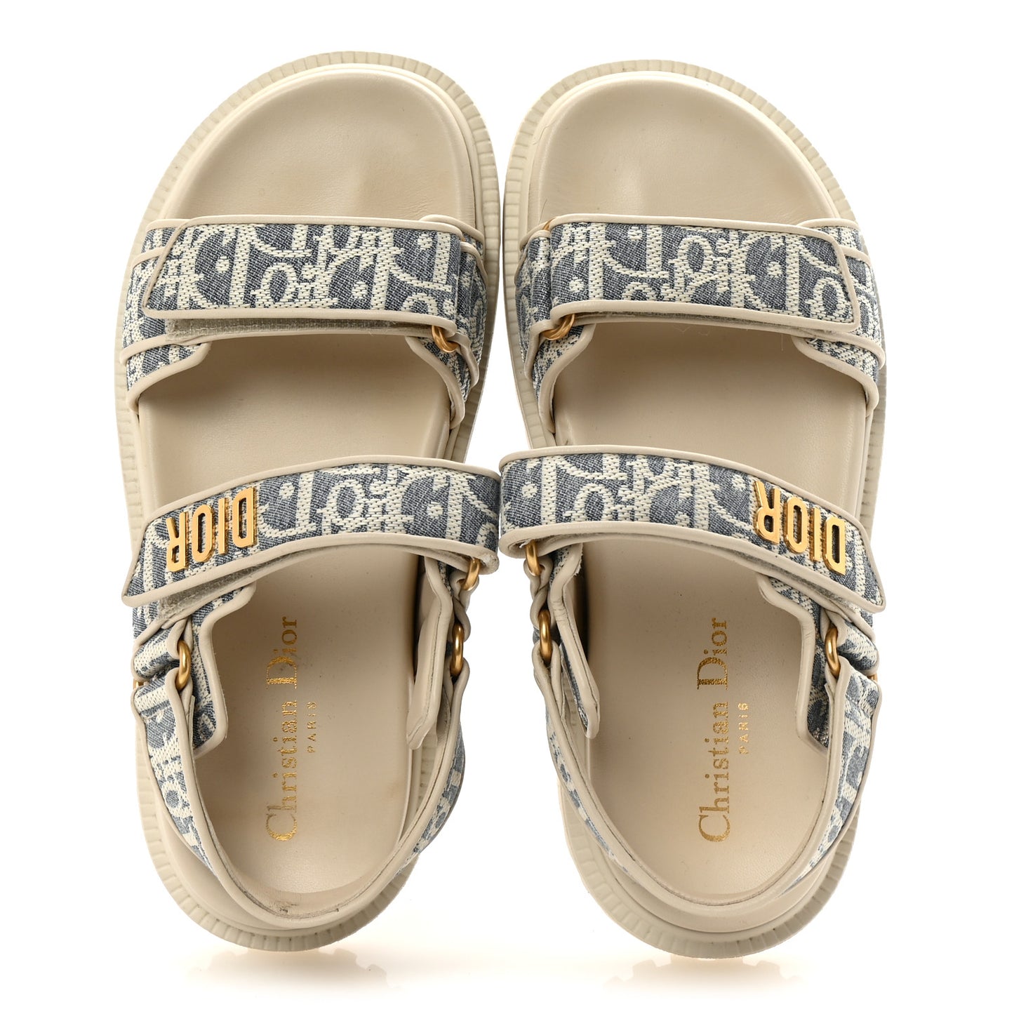 Oblique Raffia Chambray Jacquard Dioract Sandals 37.5 Blue Ecru