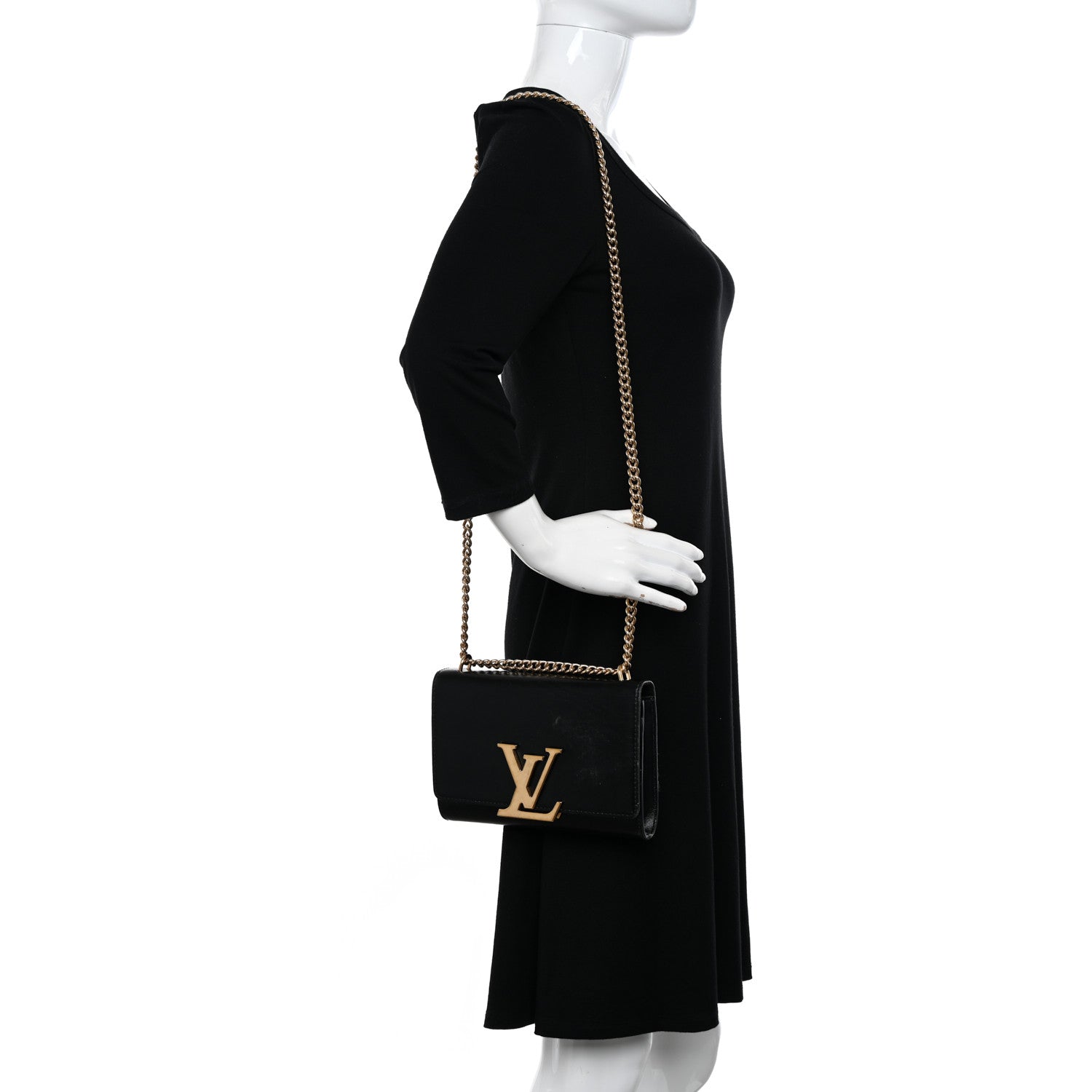 Louis Vuitton Calfskin Chain Louise MM Black 2 of 15