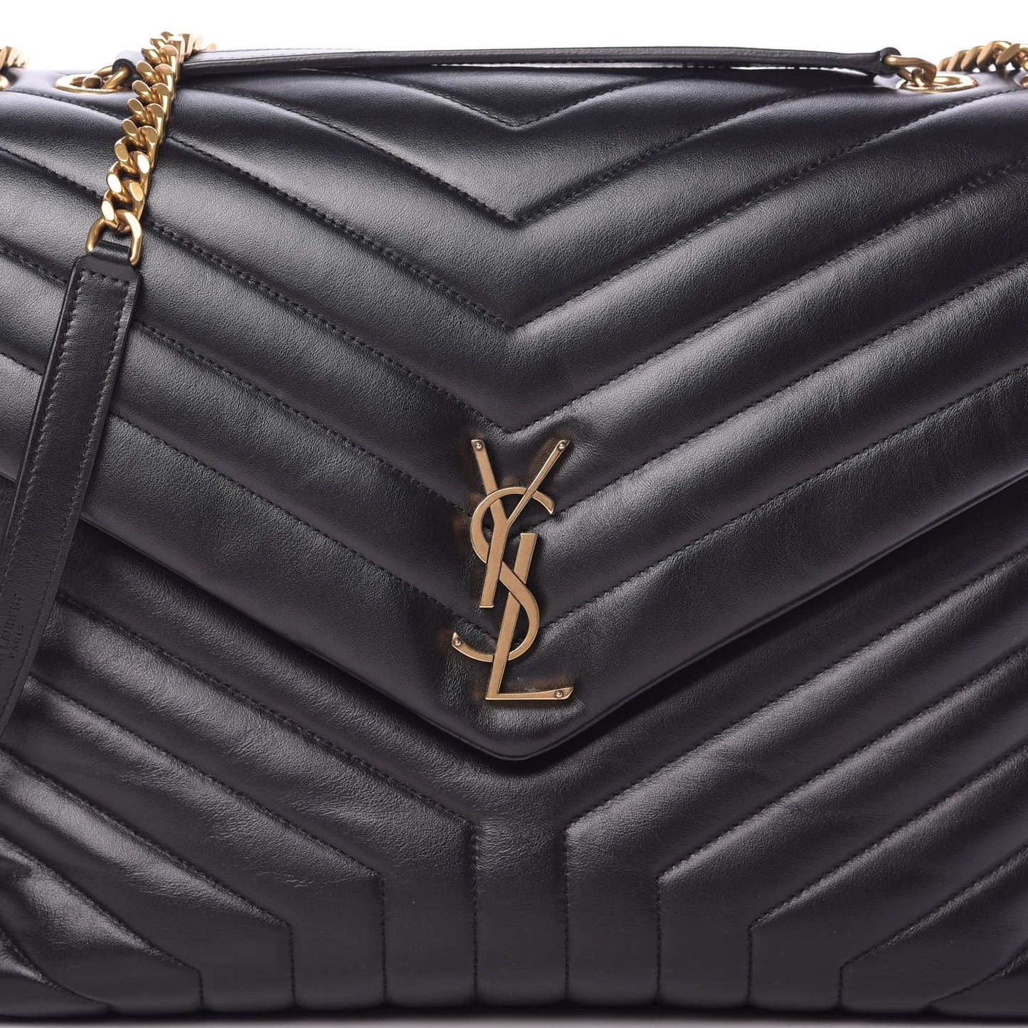 Calfskin Y Quilted Monogram Large Loulou Chain Satchel Black