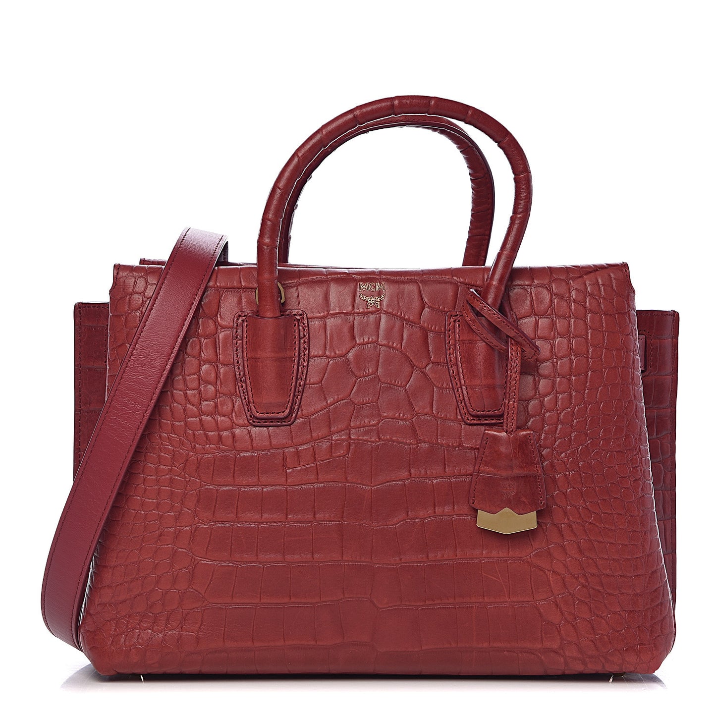 Calfskin Crocodile Embossed Medium Milla Tote Ruby