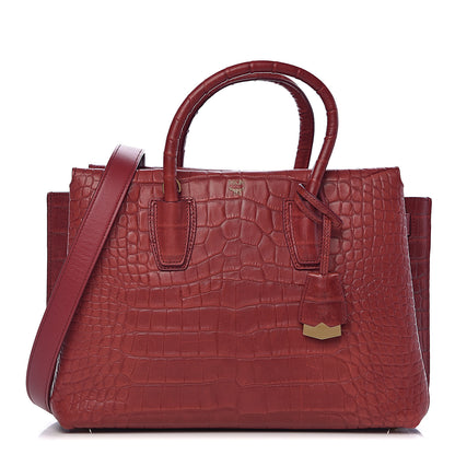 MCM Calfskin Crocodile Embossed Medium Milla Tote Ruby 1 of 8