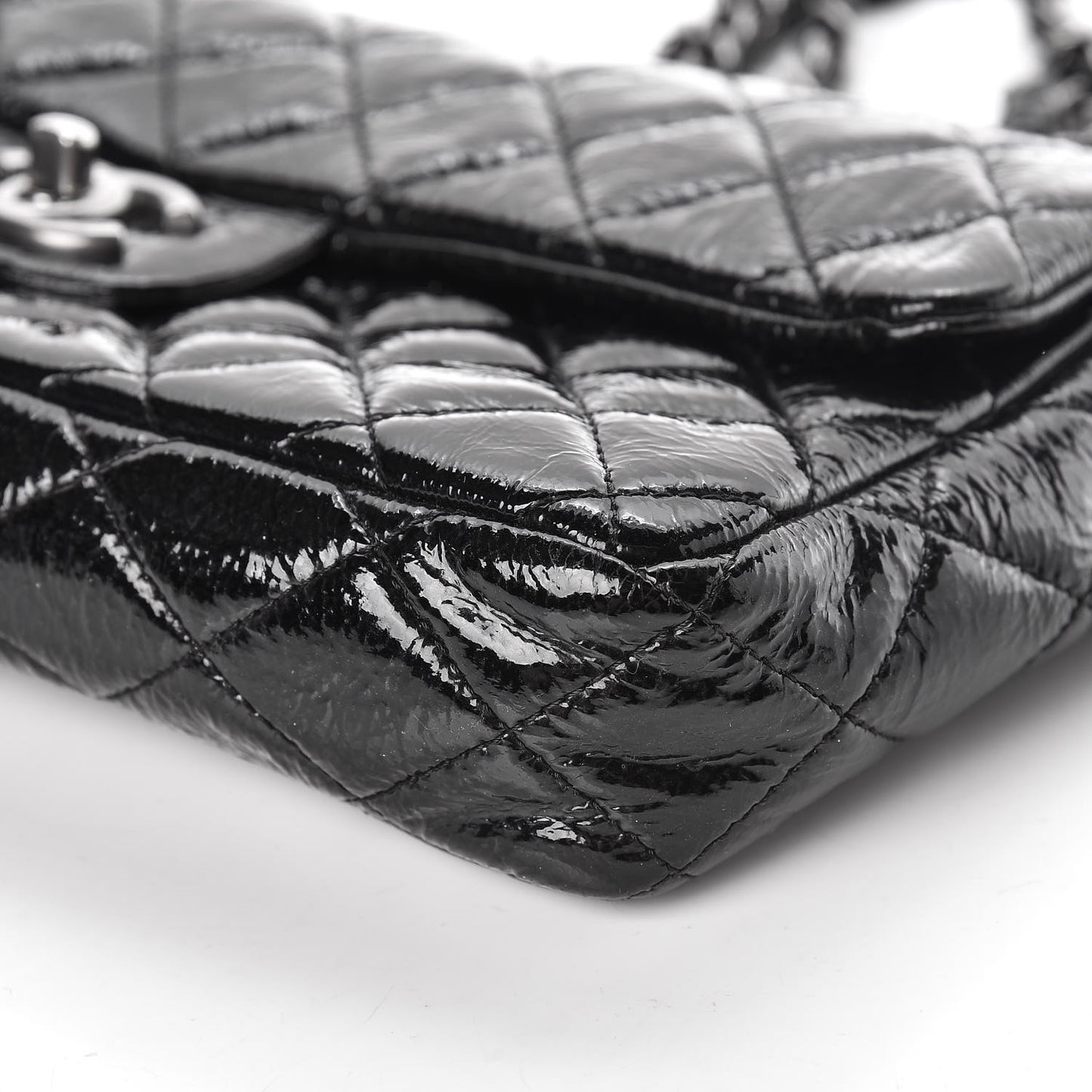 Distressed Patent Quilted East West Flap Black