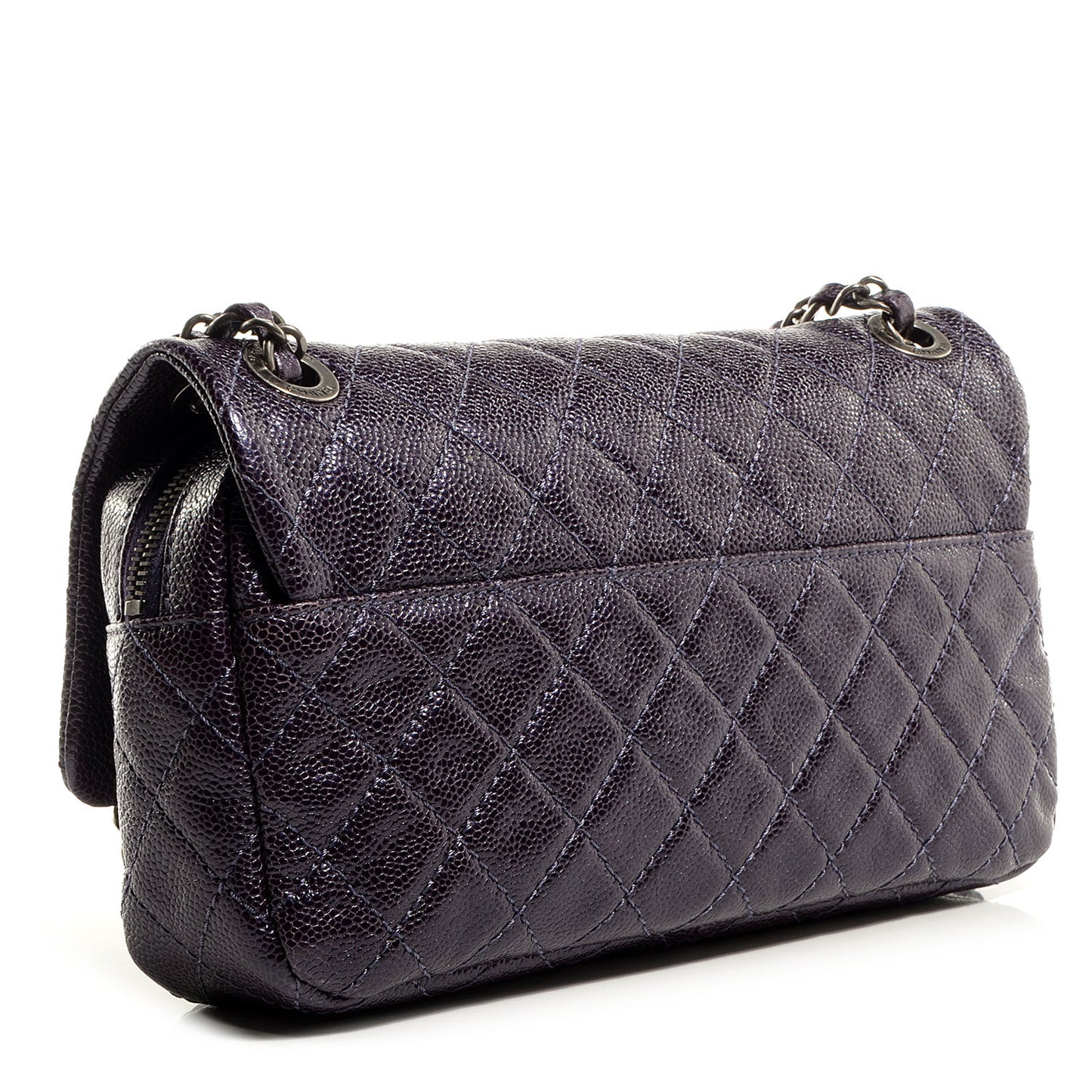 Iridescent Caviar Quilted Small Chic Flap Dark Purple