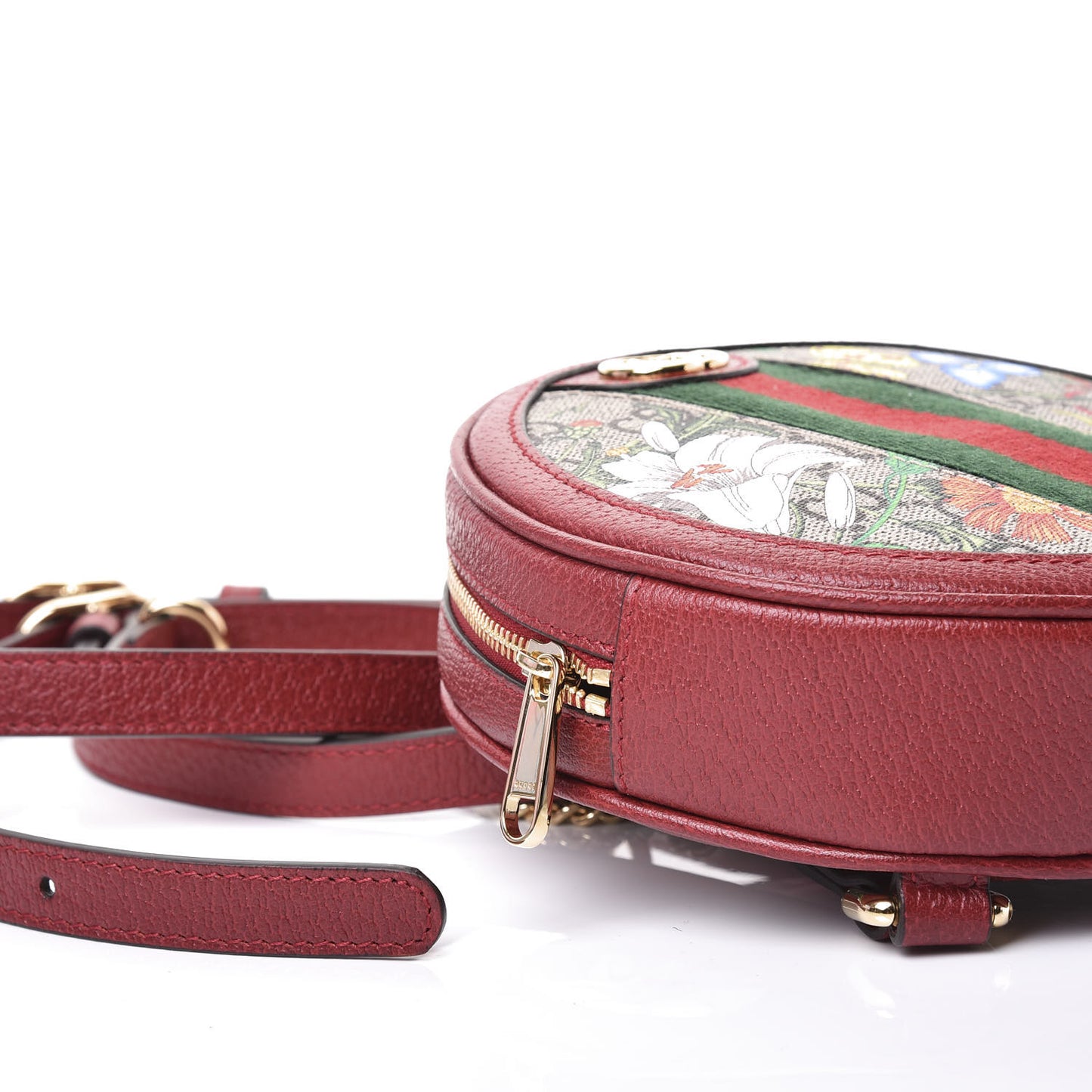 GG Supreme Monogram Web Flora Mini Ophidia Round Backpack Red