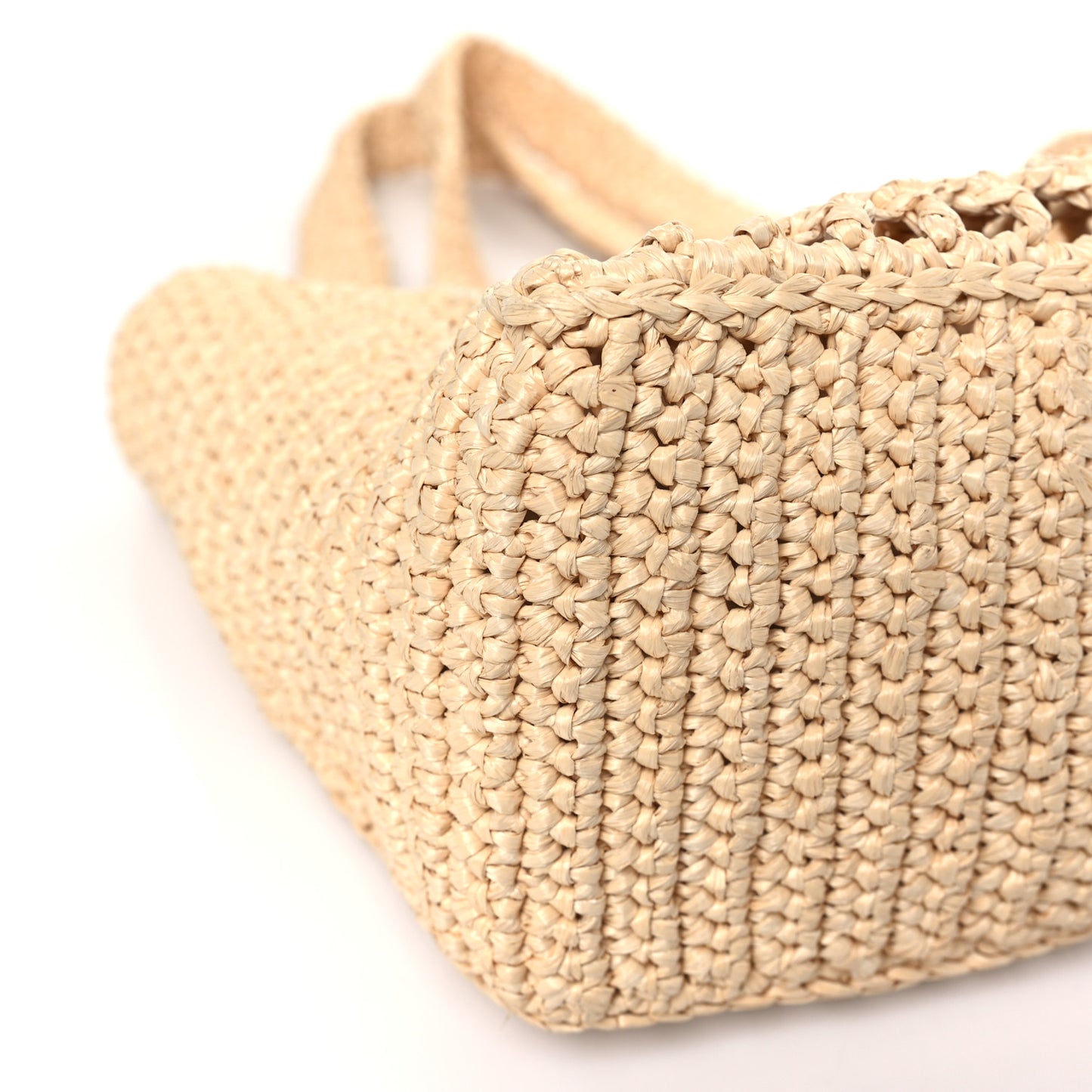 Yarn Raffia Effect Crochet Logo Embroidered Small Tote Bag Naturale