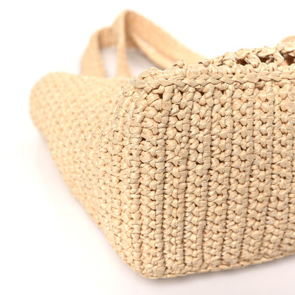 Prada Yarn Raffia Effect Crochet Logo Embroidered Small Tote Bag Naturale 7 of 8