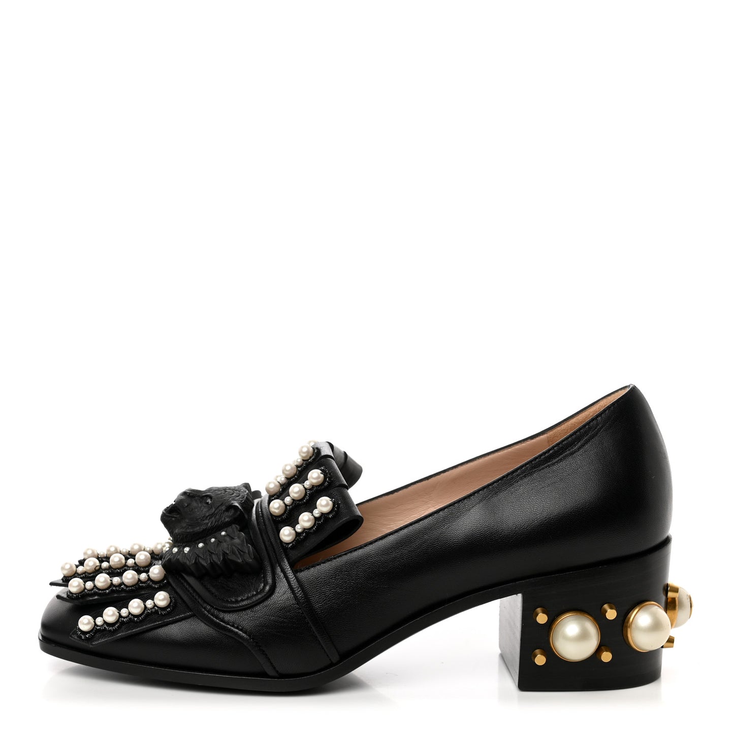 Malaga Kid Pearl Embellished Winged Feline Loafer Pumps 37 Black