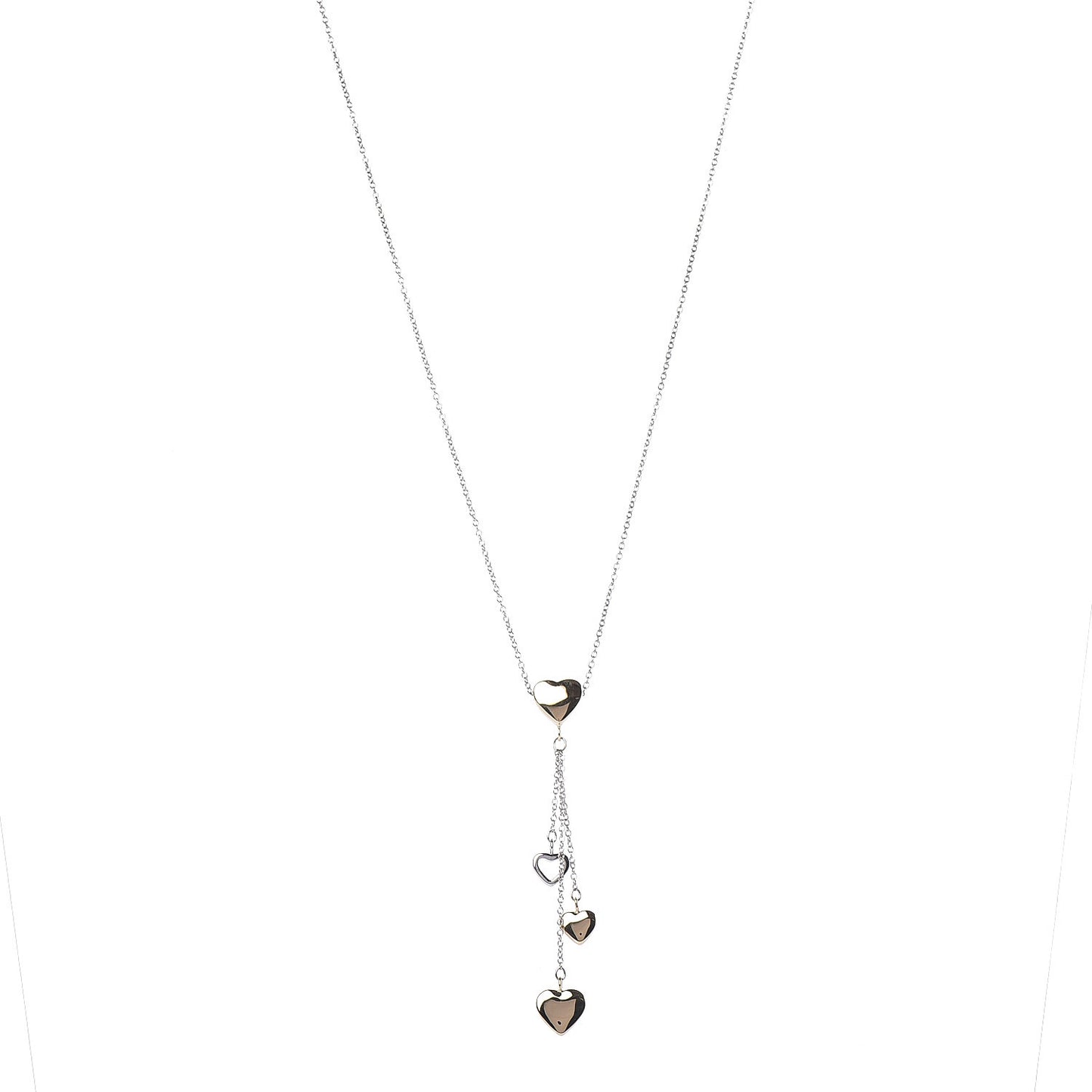 18K White Yellow Gold Heart Lariat Necklace
