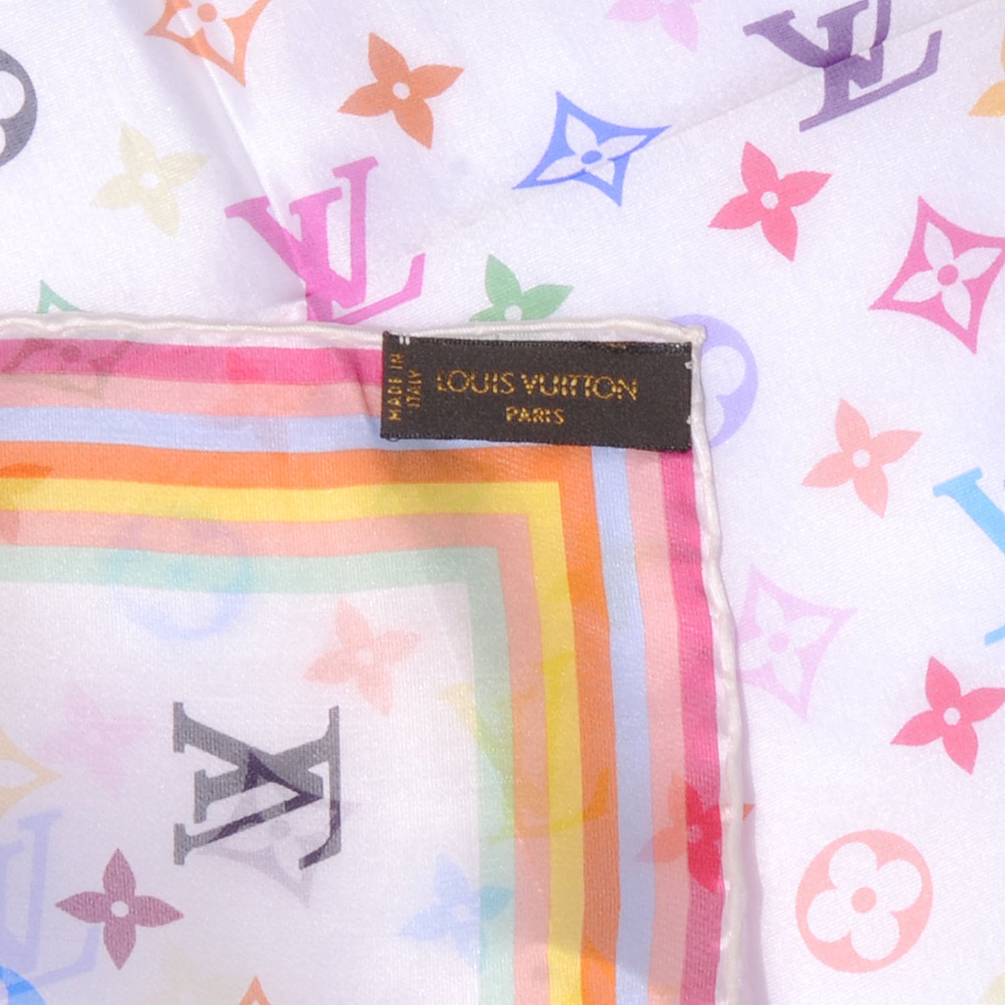Silk Monogram Multicolor Square Scarf White