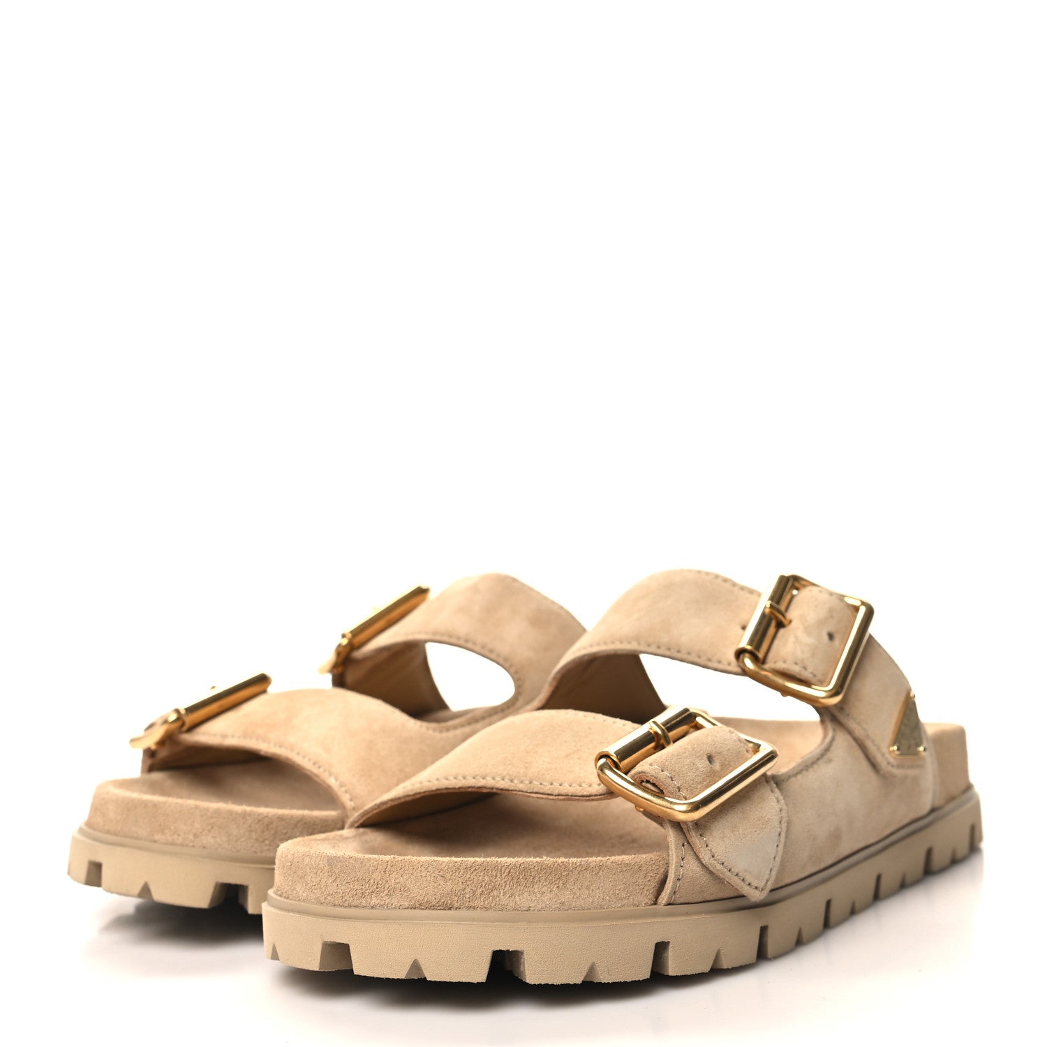 Prada Suede Buckle Slide Sandals 39.5 Ecru 3 of 8