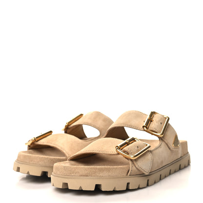 Prada Suede Buckle Slide Sandals 39.5 Ecru 3 of 8