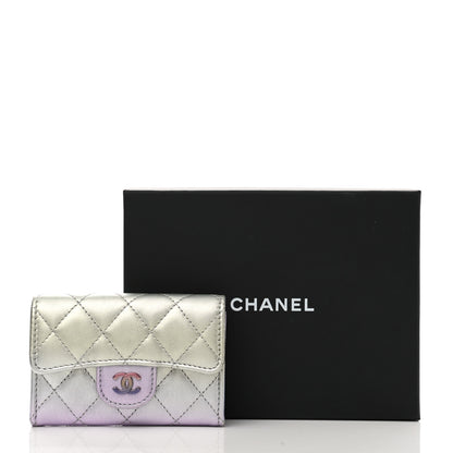 Chanel Gradient Metallic Calfskin Quilted Flap Card Holder Wallet Silver Blue Yellow Purple 11 of 11
