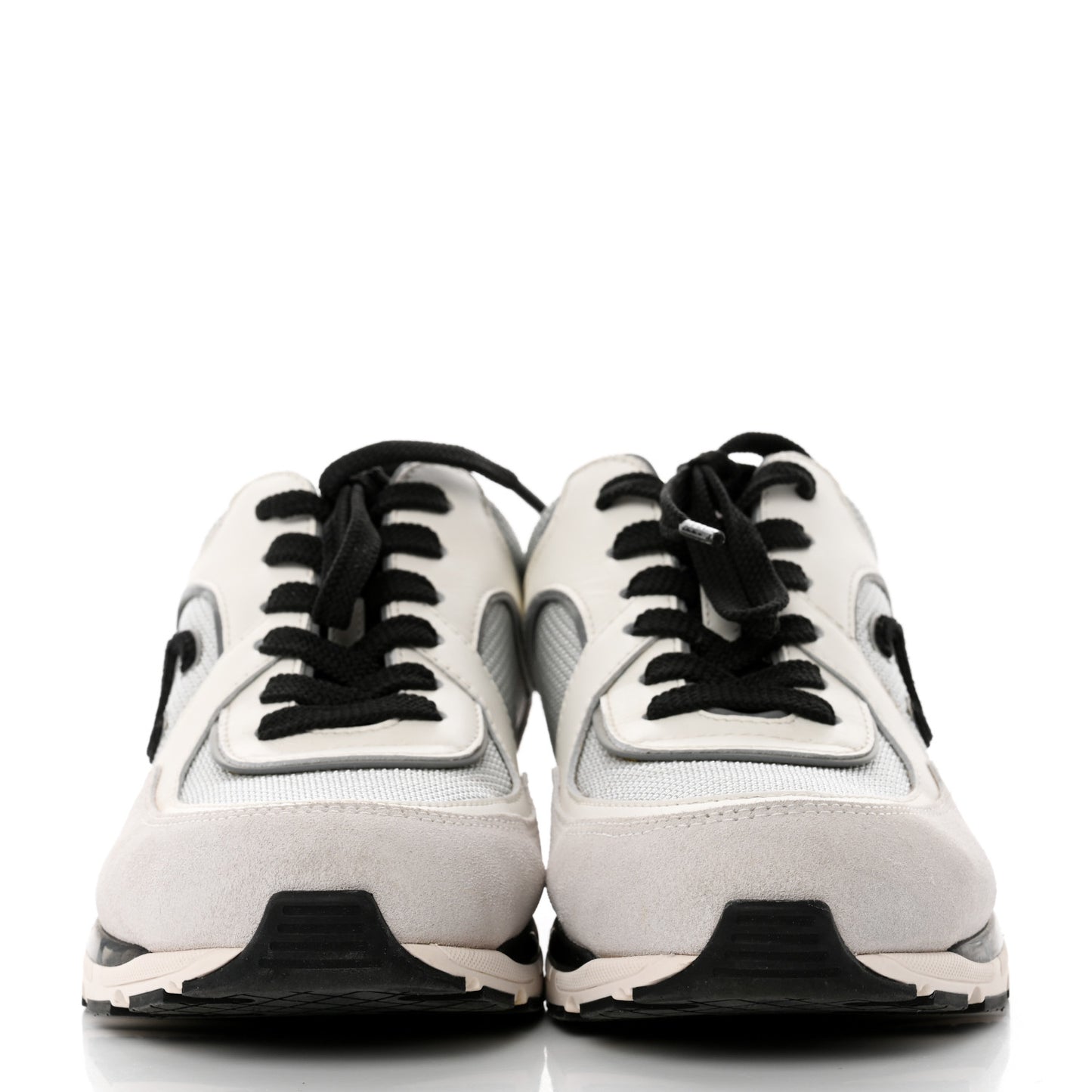 Nylon Calfskin Suede Womens CC Sneakers 37.5 Grey White