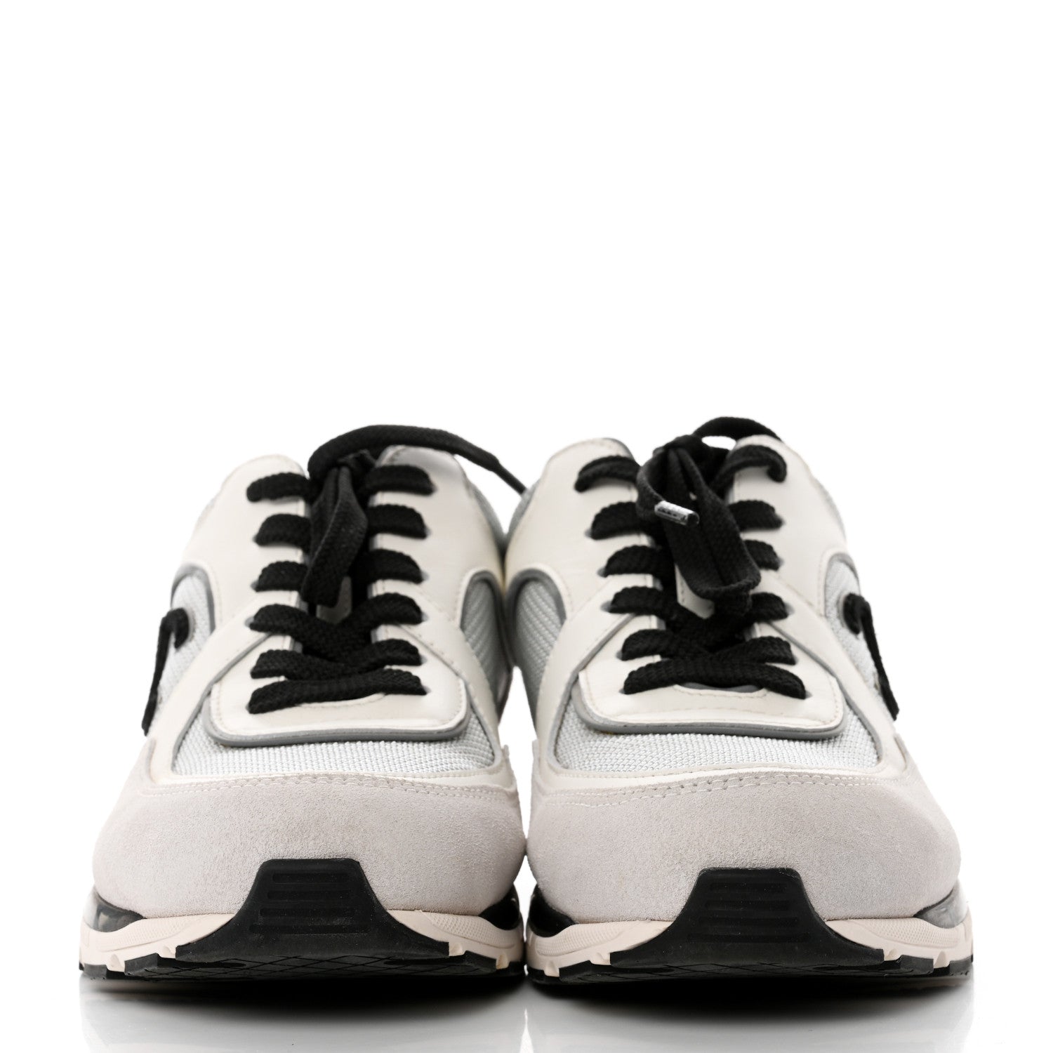 Chanel Nylon Calfskin Suede Womens CC Sneakers 37.5 Grey White 2 of 9