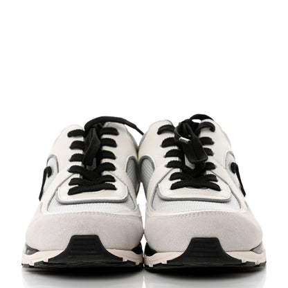 Chanel Nylon Calfskin Suede Womens CC Sneakers 37.5 Grey White 2 of 9