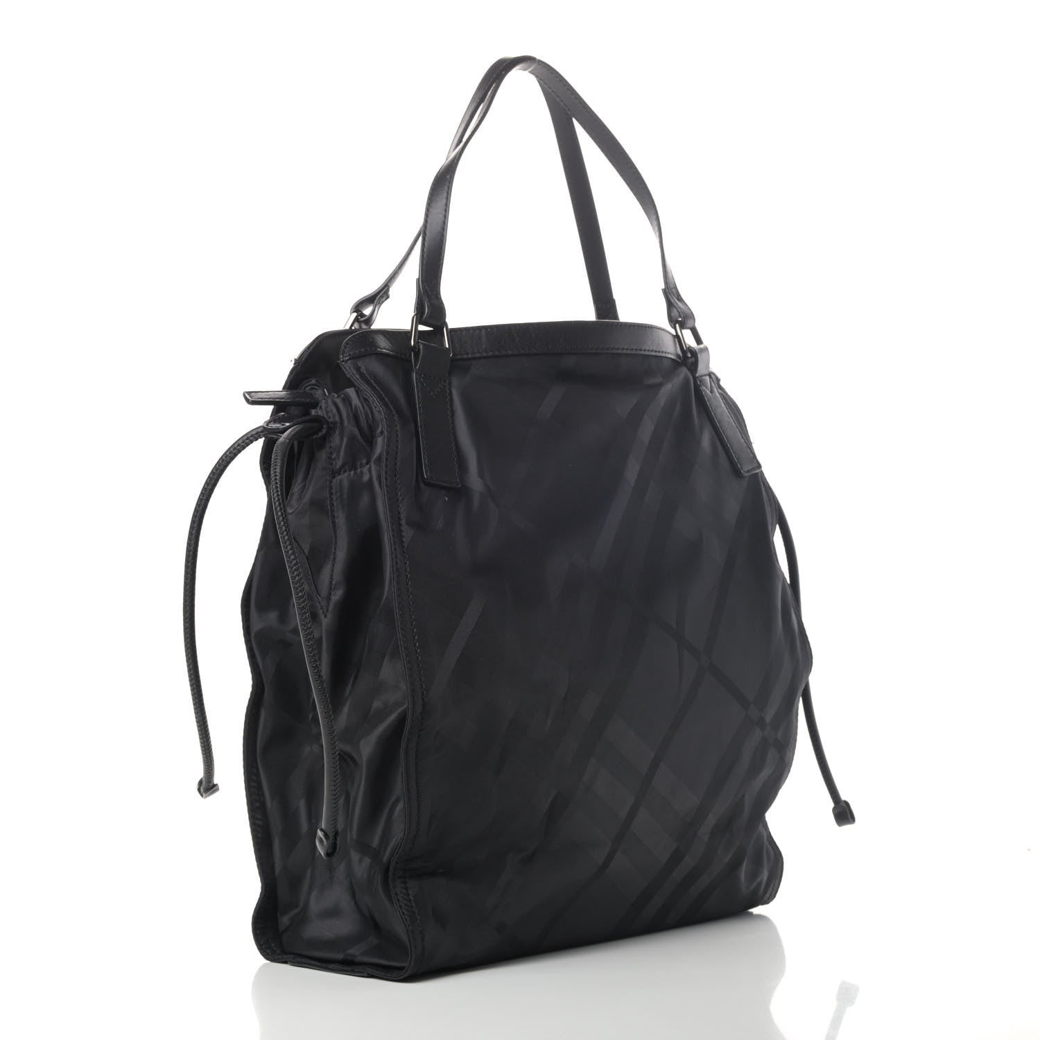 Burberry Nylon Tonal Check Buckleigh Packable Tote Black 2 of 5