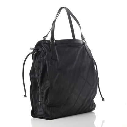 Burberry Nylon Tonal Check Buckleigh Packable Tote Black 2 of 5