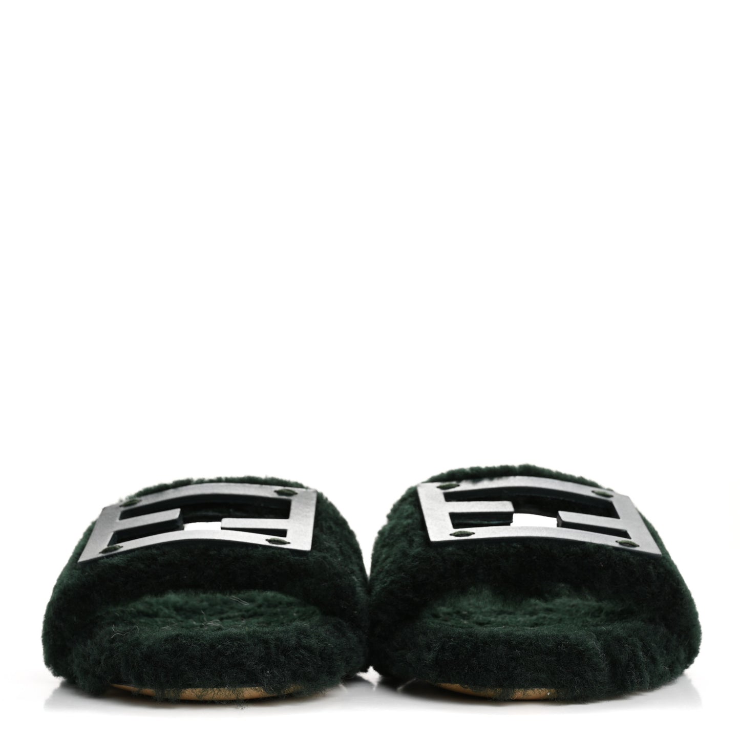 Shearling FF Baguette Slide Sandals  37 Salvia Green